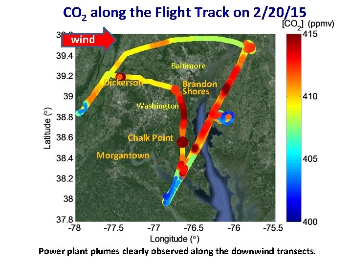 CO 2 along the Flight Track on 2/20/15 wind Baltimore Dickerson Brandon Shores Washington