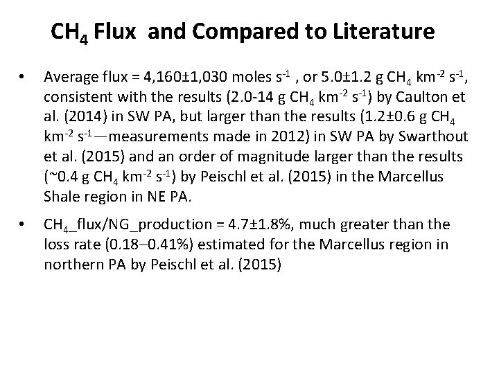 CH 4 Flux and Compared to Literature • Average flux = 4, 160± 1,