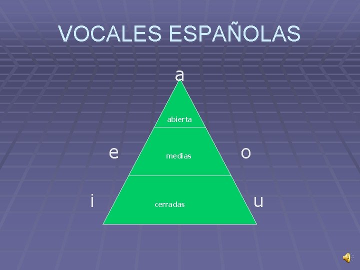 VOCALES ESPAÑOLAS a abierta e i medias cerradas o u 