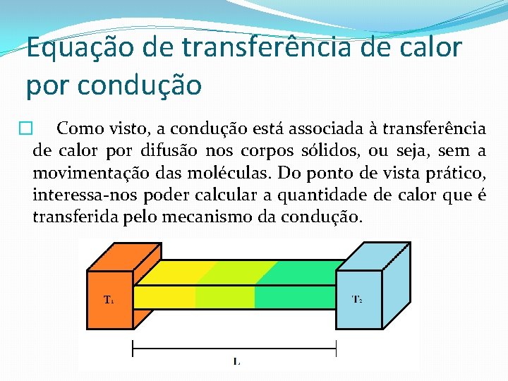 Equação de transferência de calor por condução � Como visto, a condução está associada