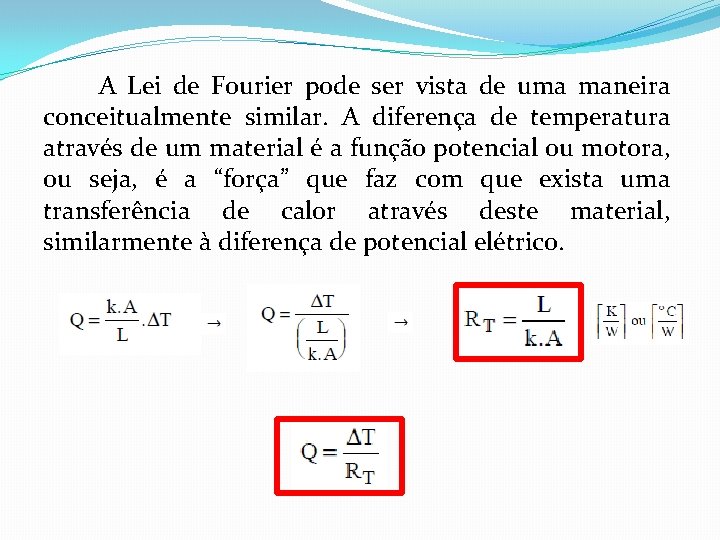 A Lei de Fourier pode ser vista de uma maneira conceitualmente similar. A diferença