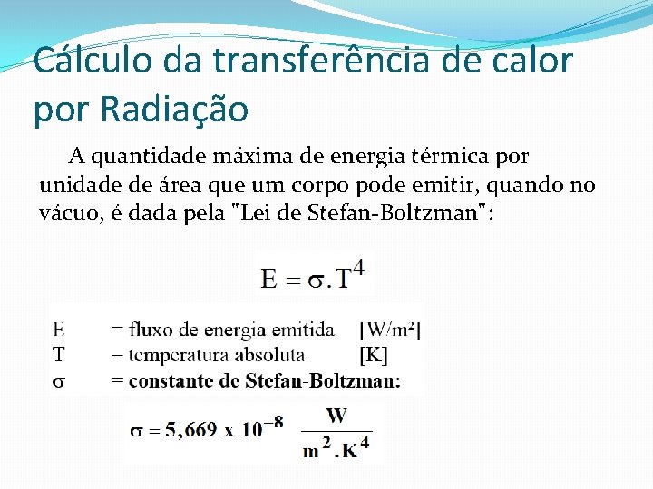 Cálculo da transferência de calor por Radiação A quantidade máxima de energia térmica por