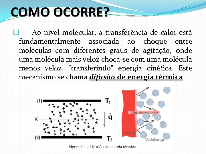 COMO OCORRE? � Ao nível molecular, a transferência de calor está fundamentalmente associada ao