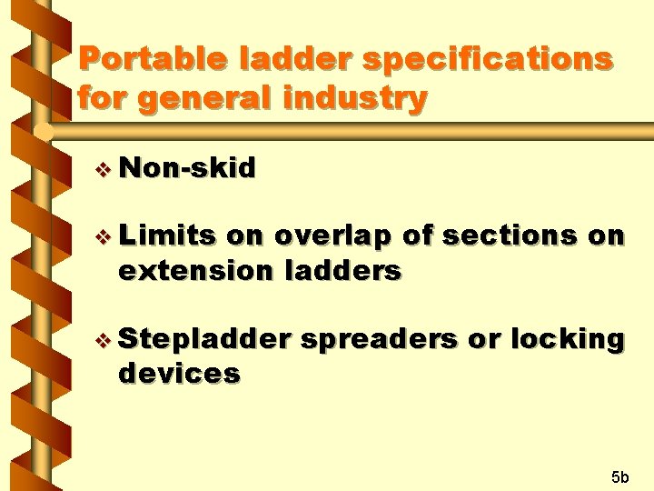 Portable ladder specifications for general industry v Non-skid v Limits on overlap of sections