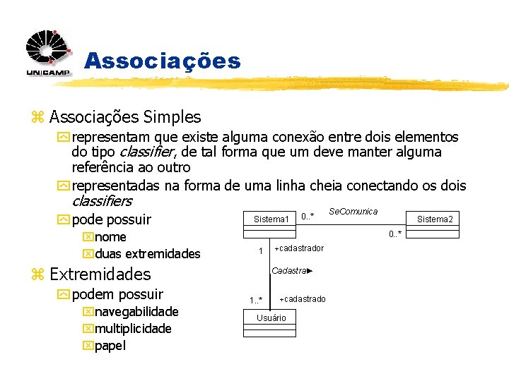 Associações z Associações Simples y representam que existe alguma conexão entre dois elementos do