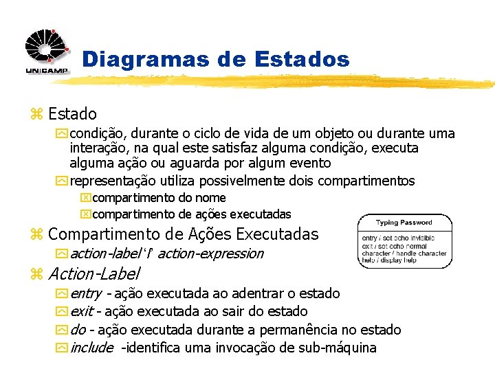 Diagramas de Estados z Estado y condição, durante o ciclo de vida de um