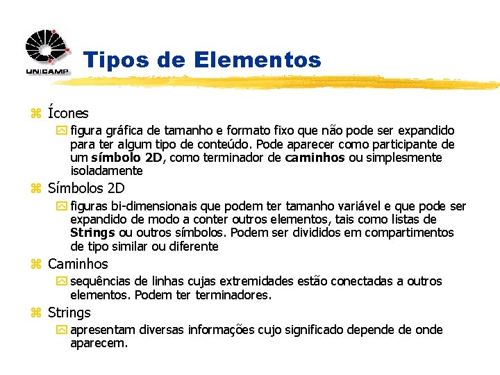 Tipos de Elementos z Ícones y figura gráfica de tamanho e formato fixo que