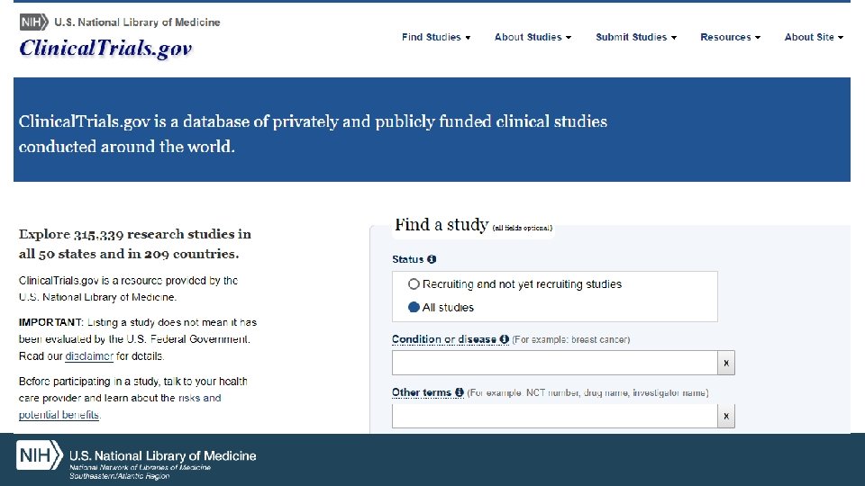 Clinicaltrials. gov homepage 
