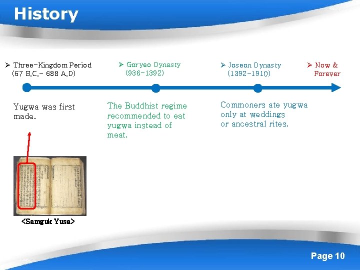 History Ø Three-Kingdom Period (57 B. C. - 688 A. D) Yugwa was first