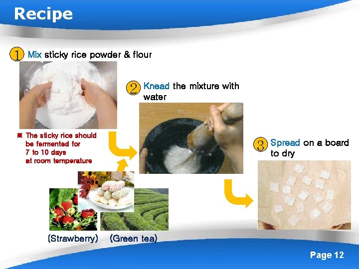 Recipe 1 Mix sticky rice powder & flour 2 Knead the mixture with water