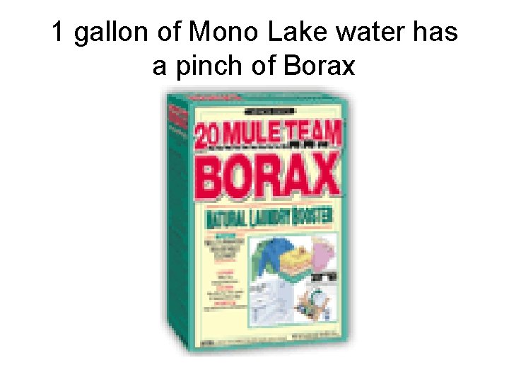 1 gallon of Mono Lake water has a pinch of Borax 1 gallon of Mono Lake water has a pinch of Borax