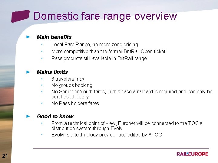 Domestic fare range overview Main benefits • • • Local Fare Range, no more