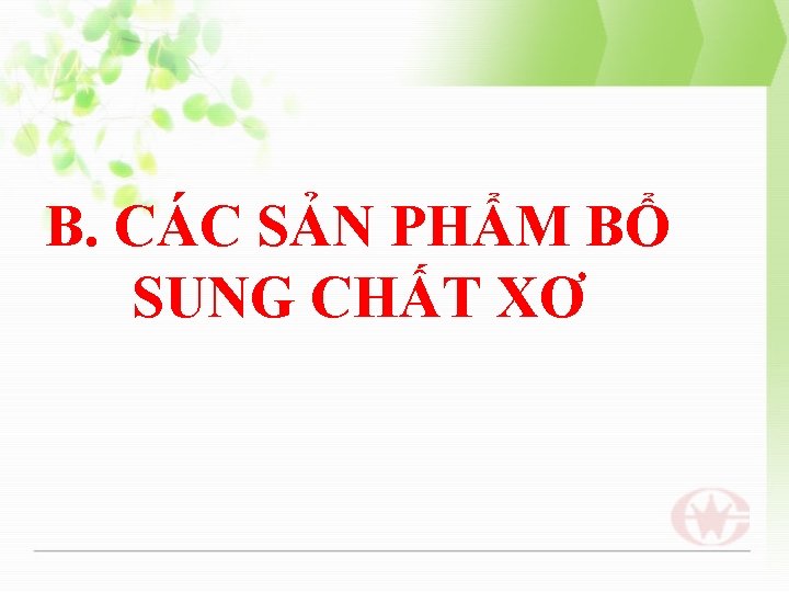 B. CÁC SẢN PHẨM BỔ SUNG CHẤT XƠ 