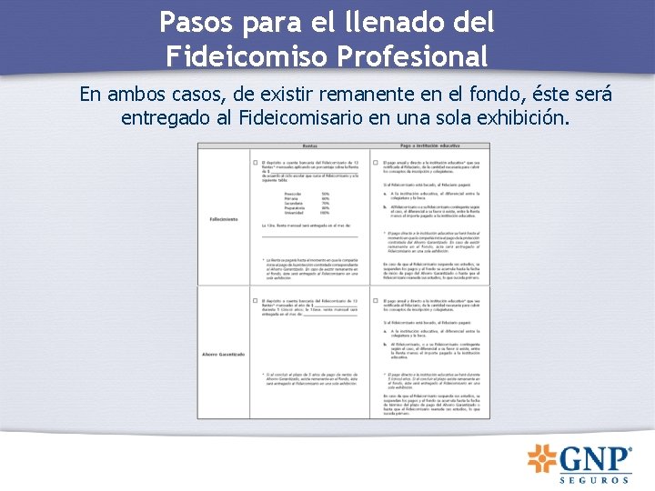 Pasos para el llenado del Fideicomiso Profesional En ambos casos, de existir remanente en Pasos para el llenado del Fideicomiso Profesional En ambos casos, de existir remanente en