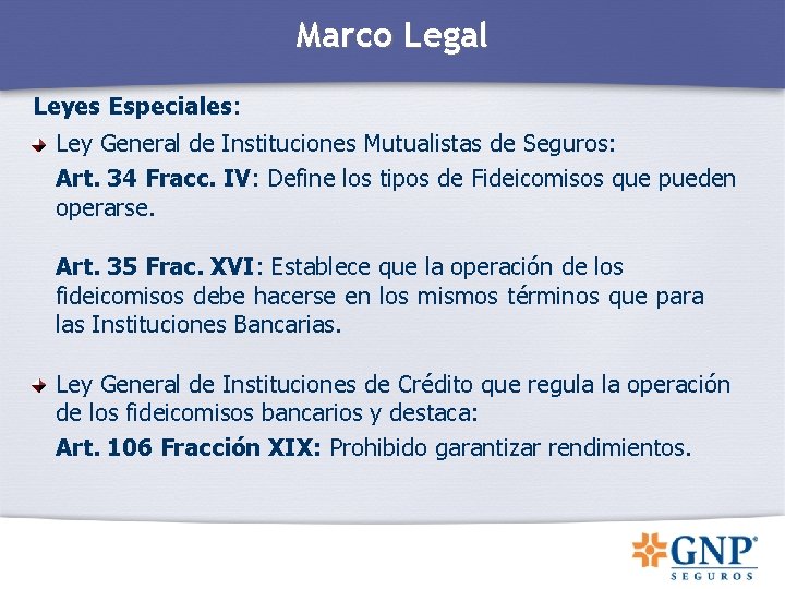 Marco Legal Leyes Especiales: Ley General de Instituciones Mutualistas de Seguros: Art. 34 Fracc. Marco Legal Leyes Especiales: Ley General de Instituciones Mutualistas de Seguros: Art. 34 Fracc.