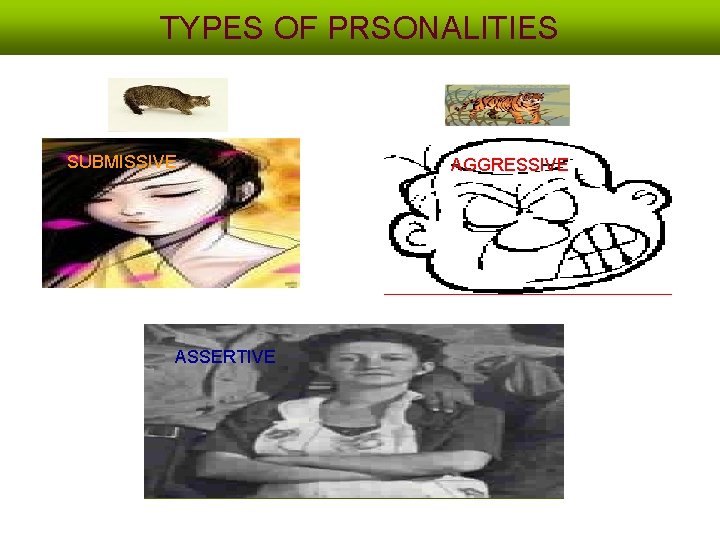 TYPES OF PRSONALITIES SUBMISSIVE ASSERTIVE AGGRESSIVE 