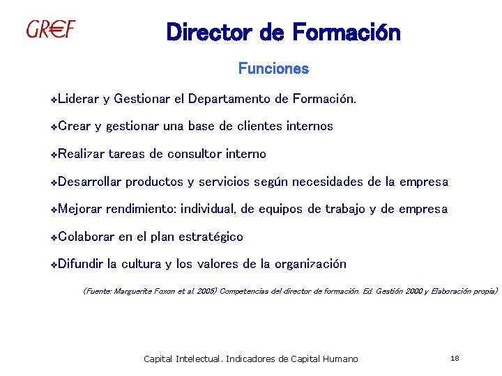 Director de Formación Funciones Liderar y Gestionar el Departamento de Formación. v Crear y