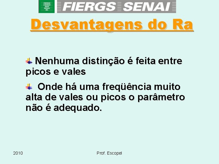 Desvantagens do Ra Nenhuma distinção é feita entre picos e vales Onde há uma