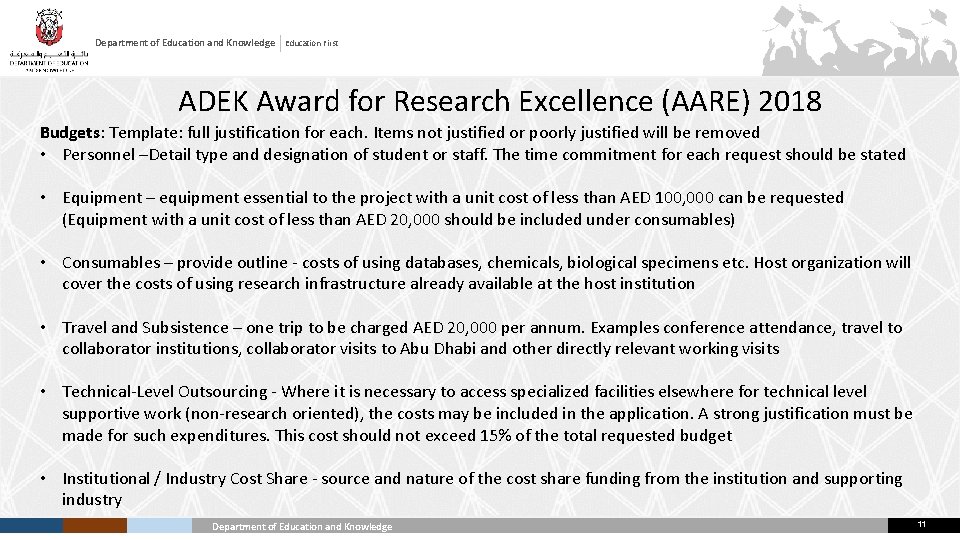 Department of Education and Knowledge Education First ADEK Award for Research Excellence (AARE) 2018