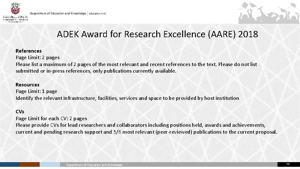 Department of Education and Knowledge Education First ADEK Award for Research Excellence (AARE) 2018