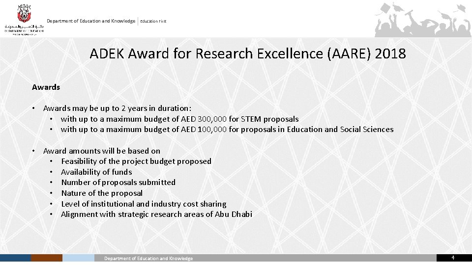 Department of Education and Knowledge Education First ADEK Award for Research Excellence (AARE) 2018