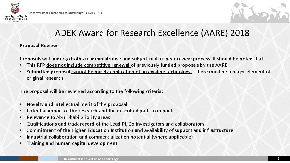 Department of Education and Knowledge Education First ADEK Award for Research Excellence (AARE) 2018