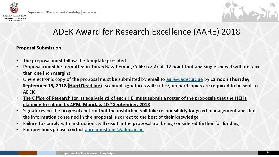 Department of Education and Knowledge Education First ADEK Award for Research Excellence (AARE) 2018