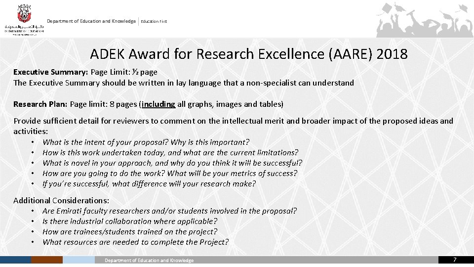 Department of Education and Knowledge Education First ADEK Award for Research Excellence (AARE) 2018