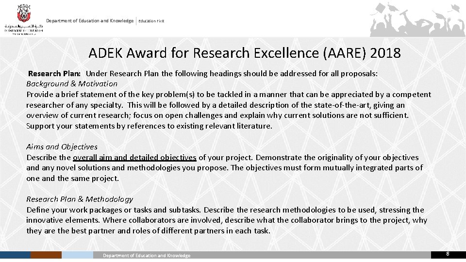 Department of Education and Knowledge Education First ADEK Award for Research Excellence (AARE) 2018