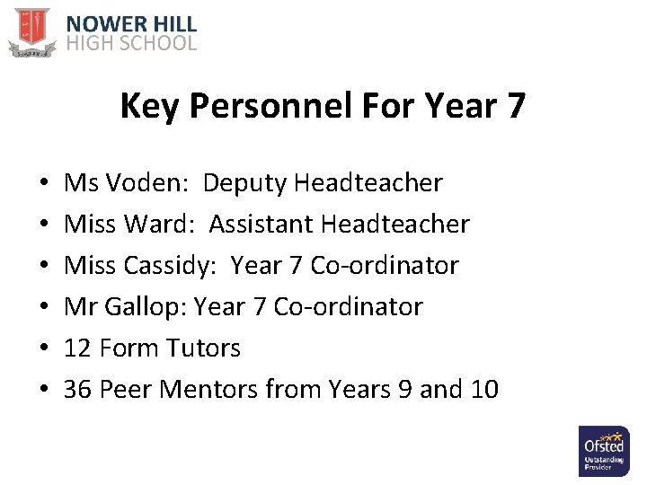 Key Personnel For Year 7 • • • Ms Voden: Deputy Headteacher Miss Ward: