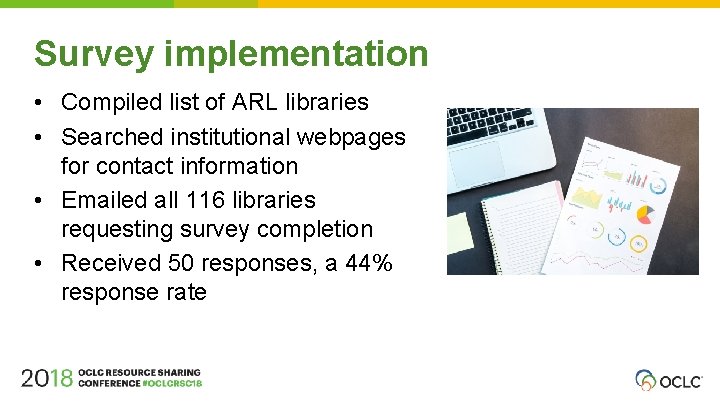 Survey implementation • Compiled list of ARL libraries • Searched institutional webpages for contact