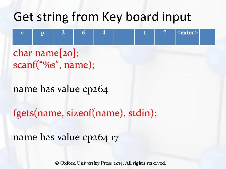 Get string from Key board input c p 2 6 4 1 7 char