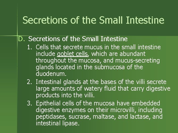 Secretions of the Small Intestine D. Secretions of the Small Intestine 1. Cells that