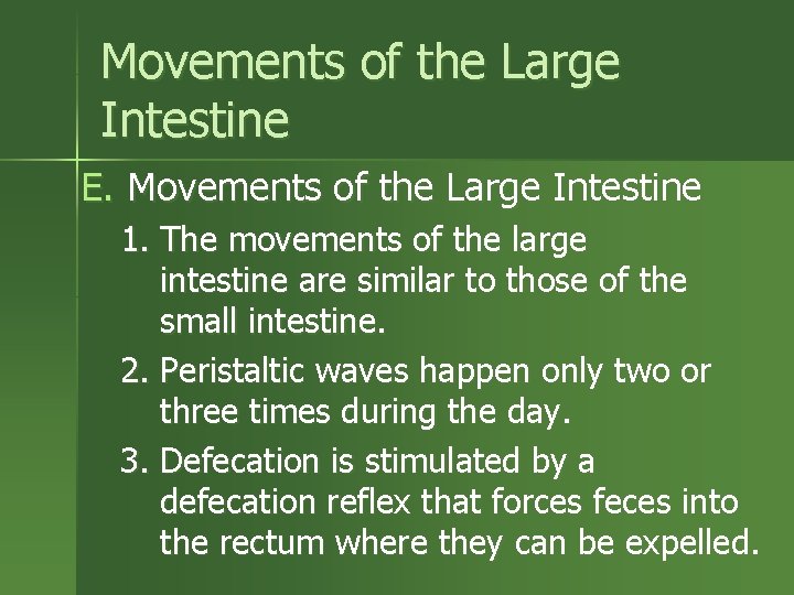 Movements of the Large Intestine E. Movements of the Large Intestine 1. The movements