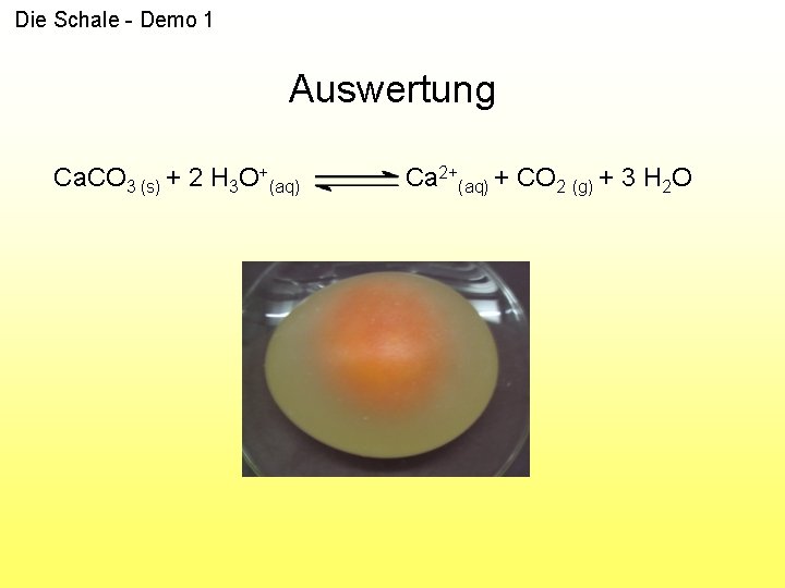 Die Schale - Demo 1 Auswertung Ca. CO 3 (s) + 2 H 3