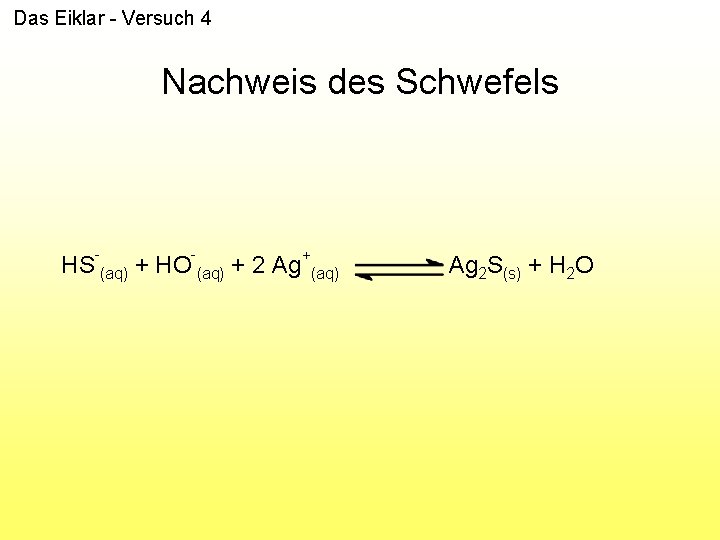 Das Eiklar - Versuch 4 Nachweis des Schwefels - - HS (aq) + HO