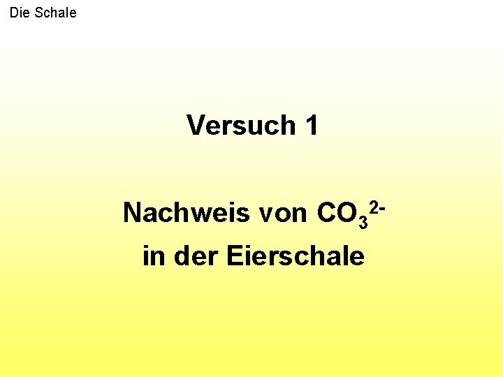 Die Schale Versuch 1 Nachweis von CO 32 in der Eierschale 