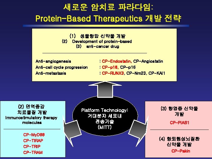 새로운 암치료 파라다임: Protein-Based Therapeutics 개발 전략 (1) 생물항암 신약물 개발 (2) Development of