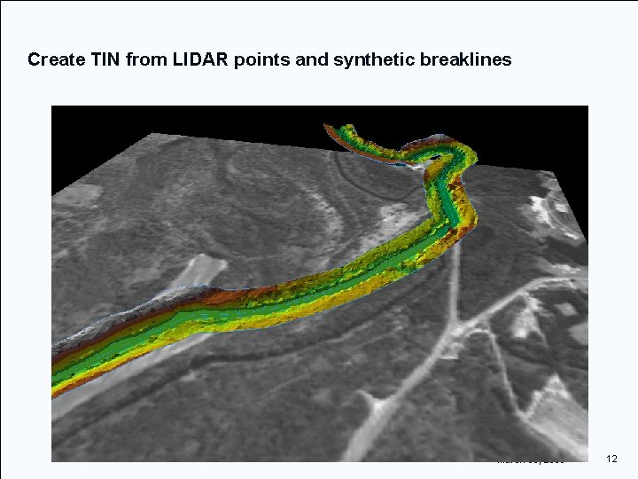 Create TIN from LIDAR points and synthetic breaklines March 30, 2005 12 