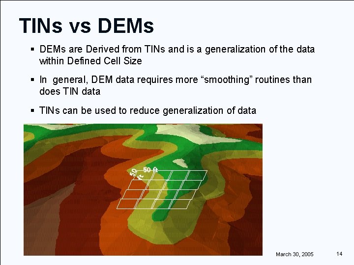 TINs vs DEMs § DEMs are Derived from TINs and is a generalization of