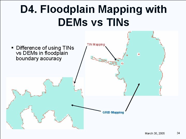 D 4. Floodplain Mapping with DEMs vs TINs § Difference of using TINs vs