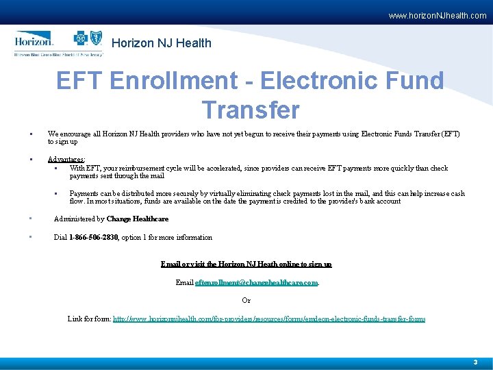 www. horizon. NJhealth. com Horizon NJ Health EFT Enrollment - Electronic Fund Transfer §