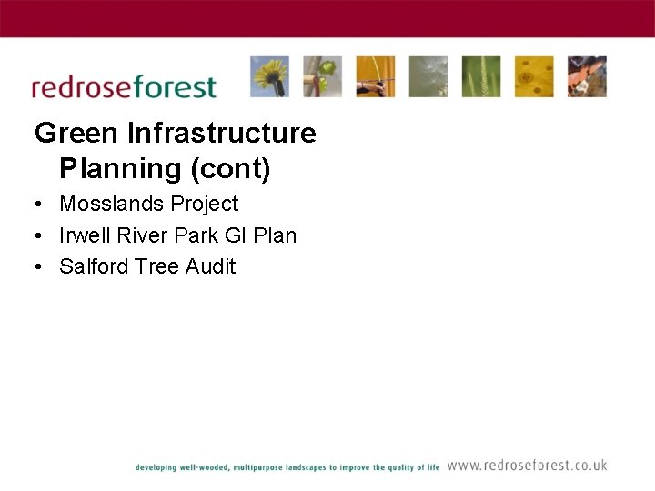 Green Infrastructure Planning (cont) • Mosslands Project • Irwell River Park GI Plan •