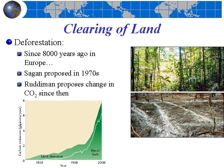Clearing of Land Deforestation: Since 8000 years ago in Europe… Sagan proposed in 1970