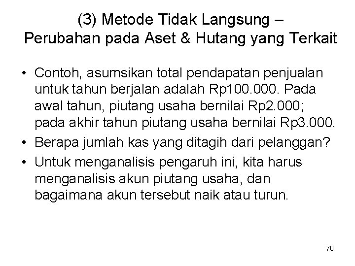 (3) Metode Tidak Langsung – Perubahan pada Aset & Hutang yang Terkait • Contoh,