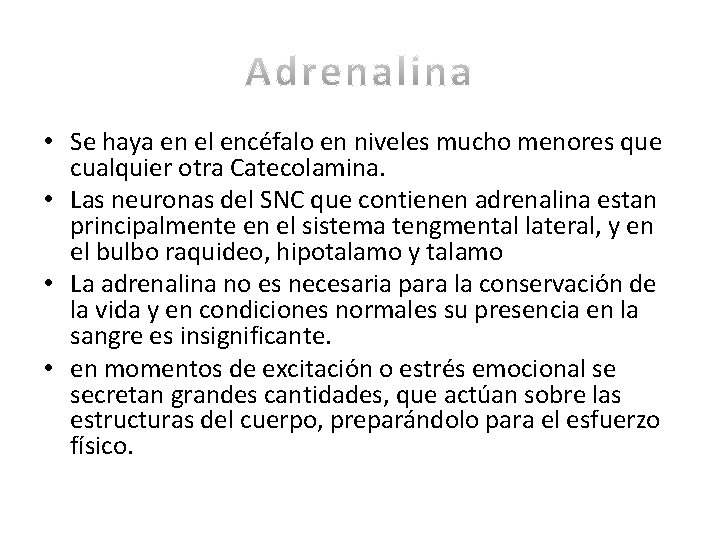  • Se haya en el encéfalo en niveles mucho menores que cualquier otra