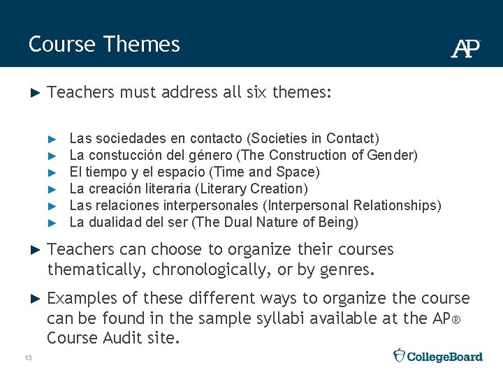 Course Themes ► Teachers must address all six themes: ► ► ► Las sociedades