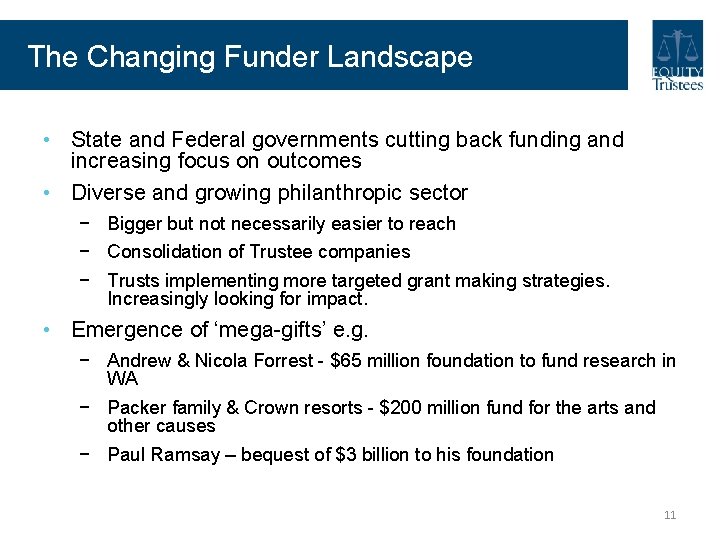 The Changing Funder Landscape • State and Federal governments cutting back funding and increasing The Changing Funder Landscape • State and Federal governments cutting back funding and increasing