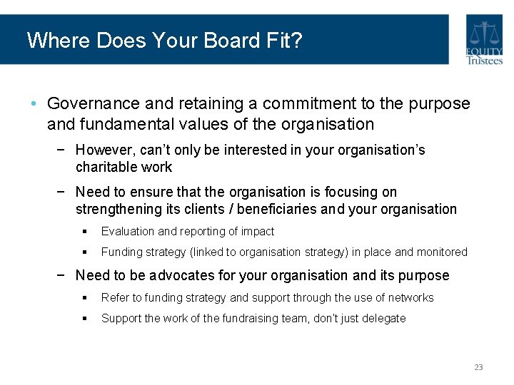 Where Does Your Board Fit? • Governance and retaining a commitment to the purpose Where Does Your Board Fit? • Governance and retaining a commitment to the purpose