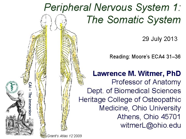 Peripheral Nervous System 1: The Somatic System 29 July 2013 Reading: Moore’s ECA 4 Peripheral Nervous System 1: The Somatic System 29 July 2013 Reading: Moore’s ECA 4